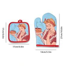2pcs/Set Retro Pop Art Baking Gloves + Heat Resistant Mat, Cartoon Pattern, Heat Resistant, Essential For Baking - View 8