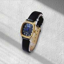 Small Square Women's Watch, Colorful Leather Strap. - Black - View 1