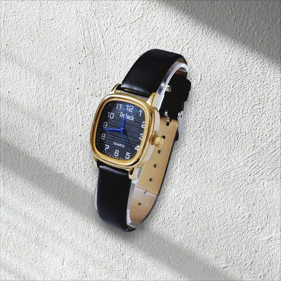 Small Square Women's Watch, Colorful Leather Strap. - Black - View 1