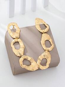 1pc Fashionable Metal Striped Disc Waist Chain, Women's Daily Bikini Accessory - Yellow Gold - View 3