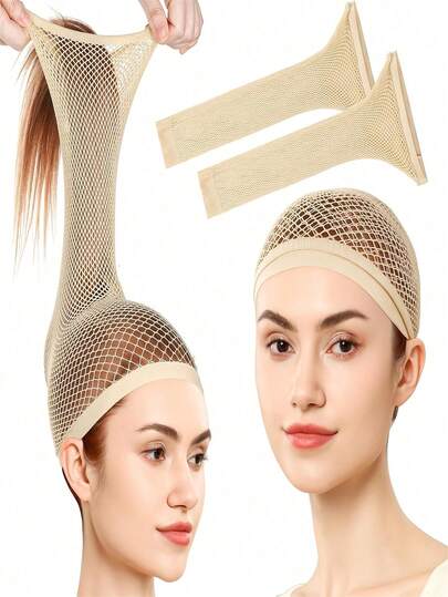 2/6pcs Women's Nylon Mesh Wig Cap, Non-Slip Suitable For Long Hair, Halloween Carnival Party Cosplay Costume, Carnival Accessory, Roleplay Wig, Seamless Cap, Breathable Design, Soft Fabric, Nylon Netting, Hairpiece Accessory, Wig Liner, Costume Lovers