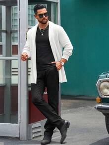 Men's Shawl Collar Cable Knit Cardigan Sweater With Pockets - 白色 - 查看 3