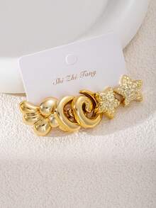 4/6件套夸张永生花耳环套装，大号C形五瓣花，蝴蝶系列，适合日常及节日佩戴，ABS树脂材质 - 彩色 - 查看 7