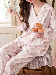 Gongdie Disney 迪士尼玛丽猫印花纯棉睡衣套装（2件套），长袖，春秋季 - 粉色 - 查看 7