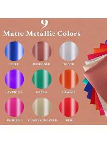9pcs 12"X10" Matte Metal Vinyl Permanent, Permanent Adhesive Vinyl For Silhouette Cameo - 9 Metallic Color - View 4
