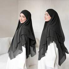1pc Modest Flowy Chiffon Khimar | Smooth And Lightweight Chiffon, Flattering Face Coverage, Full Coverage, Comfortable Wear, Suitable For Daily, Outings And Worship,Beach,Holiday - Black - View 3