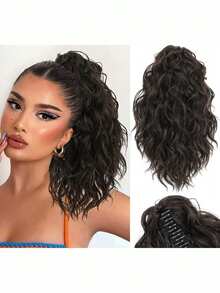 Curly Hair Ponytail Extension 14in Claw Drawstring Ponytail Fake Hair Pieces Bleach Blonde With Brown Highlights High Pony Tails Hair Extensions Synthetic Friendly Fiber For Women - Multicolor - View 23