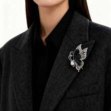 1pc Fashionable Rhinestone Butterfly Brooch, Minimalist Versatile Daily Wear Clothing & Bag Accessory - Black - View 4