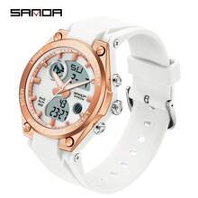 SANDA. SANDA 时尚夜光电子手表，男女通用 | 硅胶表带，50米防水，双显（指针/数字），秒表，世界时间，电池供电，合金表壳，不可充电纽扣电池，青春时尚设计 - 6067-739 - 查看 17