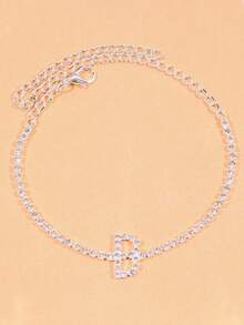 1pc Silver Bohemian Style Letter B Rhinestone Anklet, Women Summer Beach Holiday Ankle Chain - Silver - View 2