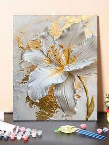 白色百合金纹花卉DIY数字油画帆布画工艺品成人家居装饰40x50厘米/16x20英寸节日情人节复活节感恩节礼物 - 40*50厘米 - 查看 7