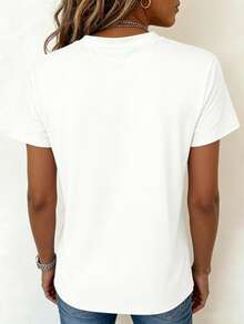 Women's Casual Vacation Streetwear Beach Plaid Lemon Lobster Bow Leaf Letter Print T-Shirt, Brunch White - White - View 8