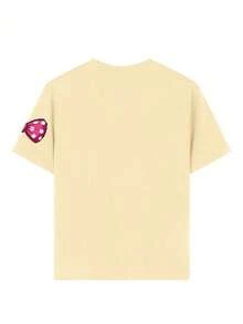 [Easter] - Young Girl Cartoon Print T-Shirt, Suitable For Holiday Wear, Casual Wear, Street Style, Fashionable Girls' Summer Top. Ideal Easter Gift For Kids, Perfect Outfit To Celebrate Happy Easter! - Apricot - View 7