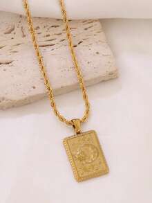 1件几何方形不锈钢日月吊坠项链 复古18K镀金项链 女士首饰 - 項鍊 - 查看 9