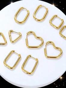 OBOVAY 4 Pairs Women's & Men's Classic Smooth Copper Hoop Earrings, Small Hoop Earrings Set, Infinity Symbol Earrings - Yellow Gold - View 2