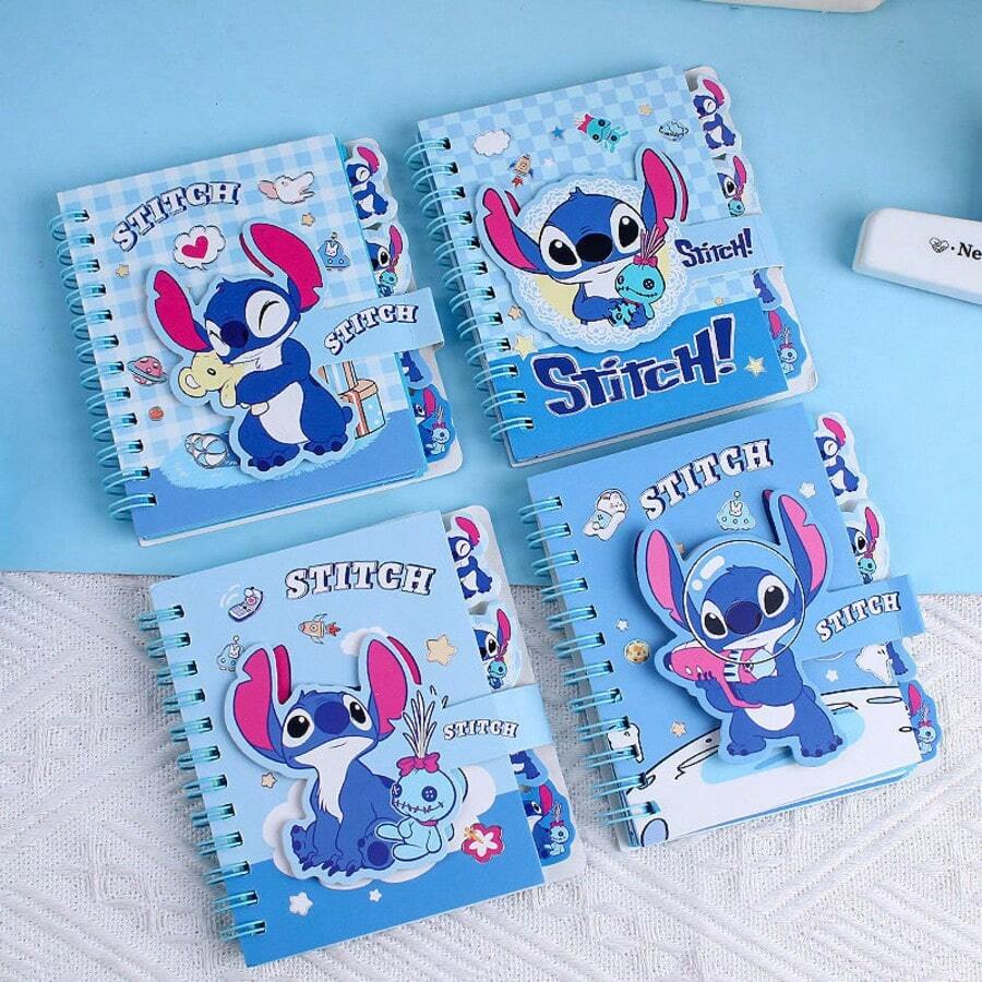 4pcs Stitch Themed Notebook Set - Mini Spiral Bound Blank Memo Pads, Office & Daily Use Notebooks & Stationery, Suitable For Rewards & Gifts - Multicolor - View 1