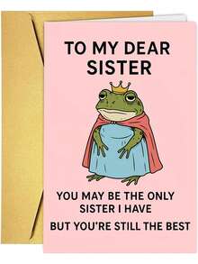 1pc Hilarious "Only Sister But Still The Best" Card, Frog Princess Design With Red Envelope, Ideal Gift For Sister & Siblings - View 4