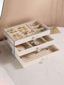 Hộp đựng trang sức cao cấp 5 tầng, dung tích lớn này được làm từ acrylic trong suốt. Nó là hộp trưng bày trang sức kiểu ngăn kéo, phụ kiện lưu trữ trang sức và hộp sắp xếp trang sức. Hộp đi kèm với khay nhung có thể điều chỉnh và phù hợp để đựng bông tai, nhẫn, vòng tay, dây chuyền, v.v. Đây là món quà ngày lễ, quà tặng cho phụ nữ và quà Giáng sinh. - Hộp đựng trang sức cao cấp - Xem 12