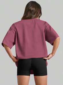 SUPEKYKO Damen Oversize T-Shirt in Große Größen - Locker sitzender Fitness-Top, geeignet für Fitness, Yoga und Freizeitbekleidung | Ganzjährig Sommersport - Heißes Pink - Übersicht 4