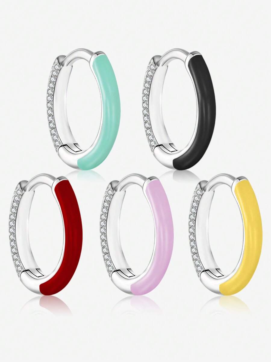 一对S925纯银闪亮锆石耳环，优雅精致，高端珠宝礼品，适合女士日常佩戴 - 銀色 - 查看 1