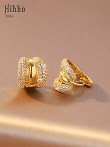 Hihho 一对多层耳环，镶嵌立方氧化锆，时尚光滑金属耳环，质感丰富，光泽亮丽，优雅女士耳环，适合日常佩戴和约会。 - 耳飾 - 查看 6