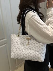 Bolso de hombro con cadena, nuevo para primavera 2026, estilo europeo y americano, versátil bolso de mano tipo tote para mujer, estilo Ins - Blanco - Ver 2