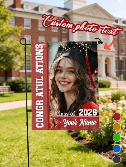 1 pieza Bandera de jardín personalizada de graduación 2026 con texto "Felicitaciones", foto de graduación personalizada y nombre, decoración de fiesta de graduación, regalo de graduación para estudiantes, padres y maestros, regalo personalizado