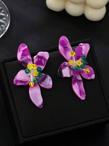 1 Pair Fashion Acrylic Floral Design Elegant Earrings, Unique High-End Versatile Flower Shaped Earrings - Multicolor - View 4