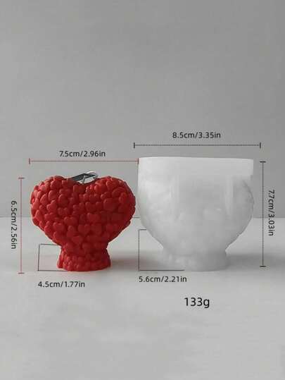 1个迷你3D心形硅胶蜡烛模具，DIY情人节心形蜡烛，家居装饰硅胶模具