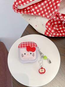 Sanrio 1个格子蝴蝶结小猫图案第四代无线蓝牙耳机保护套（两侧随机附赠挂绳） - 紅色 - 查看 4