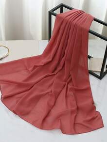 Solid Color Chiffon Scarf/Shawl For Women - Rust Brown - View 3