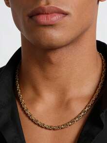 1pc Minimalist Punk Style Stainless Steel Necklace, Suitable For Men's Daily, Wedding, Party Wear, Holiday Gift - Gold - View 1
