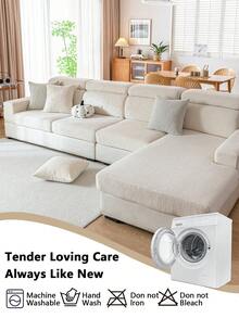 1 bộ bọc ghế sofa bằng vải nhung mềm mại, chống bám bẩn, bền chắc, chống trượt, phù hợp cho mọi mùa, thân thiện với thú cưng, có thể giặt máy, bọc đệm sofa co giãn, phù hợp với sofa đơn/sofa đôi/sofa 3 chỗ/4 chỗ, sofa hình chữ L, bọc tựa lưng - Sọc chéo - trắng - Xem 6
