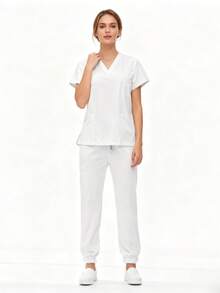 Advanced Clinical Attire Ensemble - Complete M-Edical Scrubs Package With Practical Design Elements For Modern Healthcare - White - View 3