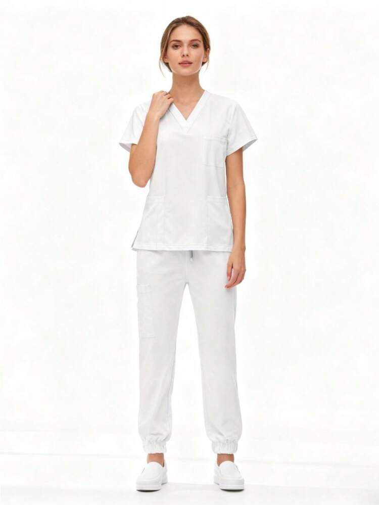 Advanced Clinical Attire Ensemble - Complete M-Edical Scrubs Package With Practical Design Elements For Modern Healthcare White - White - View 3