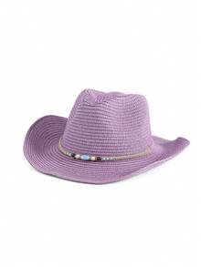 1pc Women's Wide Brim Sun Hat, Minimalist European And American Style Cowboy Straw Hat, Outdoor Casual - Straw Hat - View 22