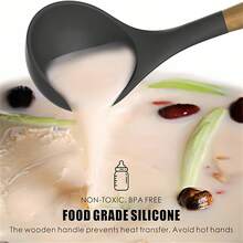 8/9/11件套木柄硅胶厨房用具套装，9件套深灰色木质硅胶厨房工具铲勺套装，欧式不粘锅烘焙工具套装 - 黑色 - 查看 8