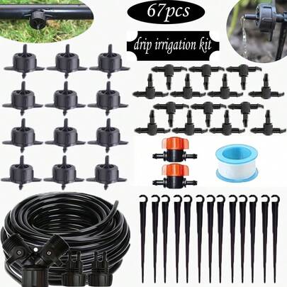 Garden Drip Irrigation System, Including 4/7mm Pipes And Fittings - Suitable For Greenhouses And Lawns, With Adjustable Drip Irrigation Kit