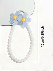 1pc Ice Blue Daisy & White Jade Beads Phone Lanyard, Fresh Summer Wrist Chain, Bag Charm - Multicolor - View 7