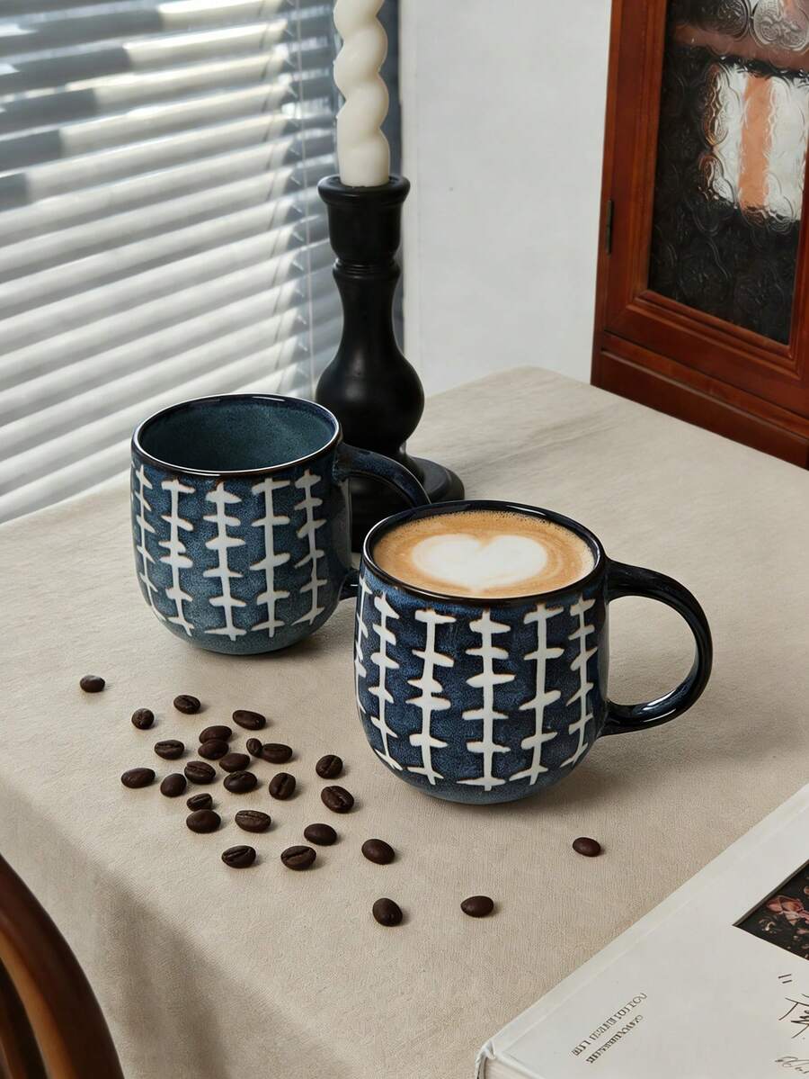 1pc 410ml Vintage Ceramic Handle Mug, Distressed Style High-Quality Ceramic Coffee Cup, Handmade Ceramic Tea Cup, Suitable For Home, Office, Afternoon Tea, Dining, Cafe, Microwave , Reusable - Multicolor - View 1