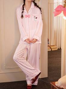 Gongdie 2pcs Disney Marie Cat Print Cotton Long Sleeve Pajama Set For Women, Spring/Autumn - Pink - View 9