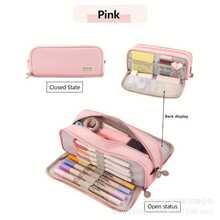 Highly Stylish -Worthy Student Pencil Case, Niche Large-Capacity Pencil Box, Simple Stationery Bag, Storage Pencil Bag, Ultra-Portable - 牛津布雙開筆袋[藏青] - 查看 4