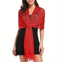 Evening Party, Wedding, Dress Accessory - Elegant Golden And Silvery Thread Shawl - Flat Scarf, Fringe Scarf - Beach And Seaside Play - 銀色 - 查看 8