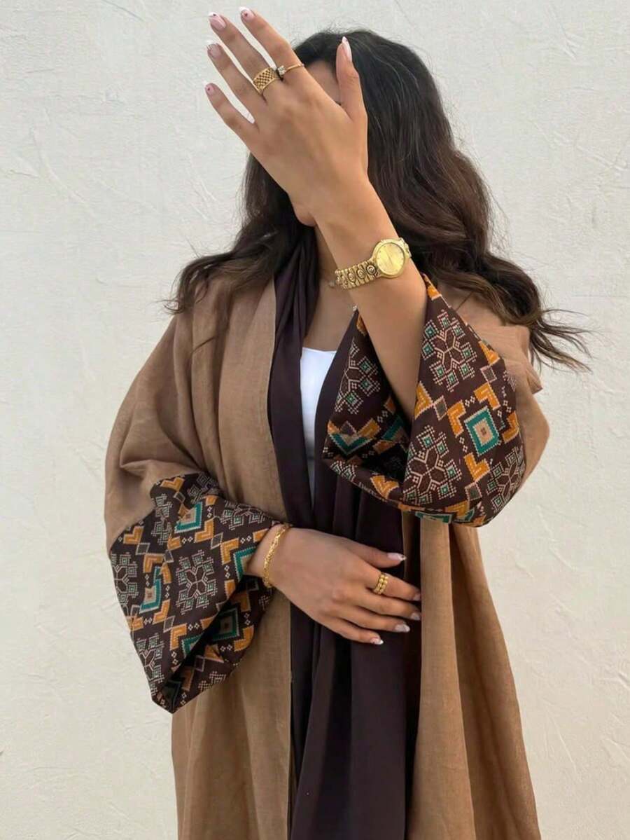 1pc Elegant Classic Bohemian Style Robe, And Travels. Spring Brown Fall - Brown - View 1