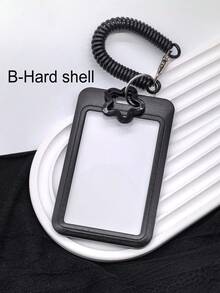 1pc Black Card Holder,Card Sleeve,Suitable For Student ID,Bus Card,Campus Card,HP Photo Paper,Star Chasing Card Set,With Spring Keychain Hanging Pendant,Boarding Pass And Luggage Tag - Black - View 7
