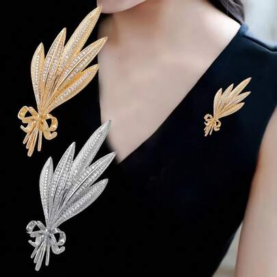 1枚极简主义麦穗胸针，合金材质，镶钻翻领别针，西装配饰