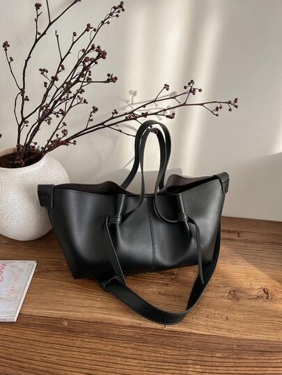 กระเป๋าโท้ทความจุขนาดใหญ่สีพื้นอเนกประสงค์ใหม่ เหมาะสำหรับการเดินทาง, ช้อปปิ้ง