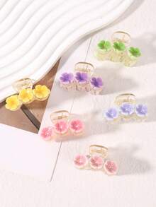 1pc Spring/Summer Acrylic Flower Hair Claw Clip, Fresh & Sweet - Multicolor - View 3