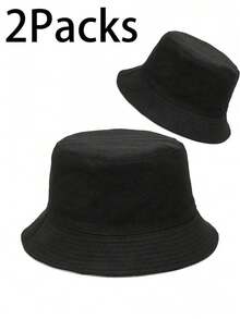 2pcs Unisex Bucket Hat, Beach Sun Hat, Fishing Hat, Suitable For Men, Women, Teens, UPF 50, Foldable, Summer Travel Beach Sun Hat, Reversible - Multicolor - View 2