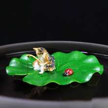 1个钓鱼猫摆件，逼真的漂浮荷叶装饰，水族箱趣味喂食配件，可搭配渔夫摆件，仿真瓢虫设计，适用于室内水族箱和室外鱼塘 - A - 查看 2